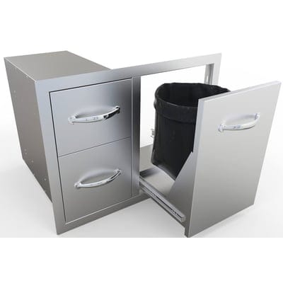 Sunstone Double Drawer and Trash Tray Combo with Plastic Bin - Sunstone Outdoor Kitchens