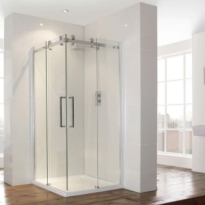 Frameless Corner Entry Shower Enclosure - 900 x 1900mm - Aquaglass