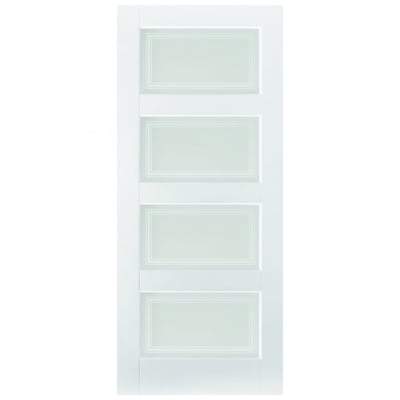 Contemporary White Primed 4 Frosted Light Panels Interior Door - All Sizes - LPD Doors Doors