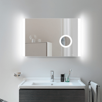 Aqua Kilmore Rectangular Mirror with Square LED Side Lights On