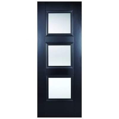 Amsterdam Black Primed 3 Glazed Clear Bevelled Light Panel Interior Door - All Sizes - LPD Doors Doors