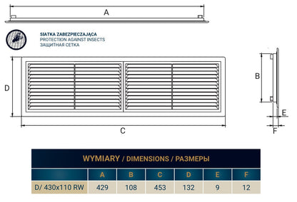 Louvre Vent D/430X110RW Classic 430mm X 110mm with Fly Screen - Best4Trade-Retail