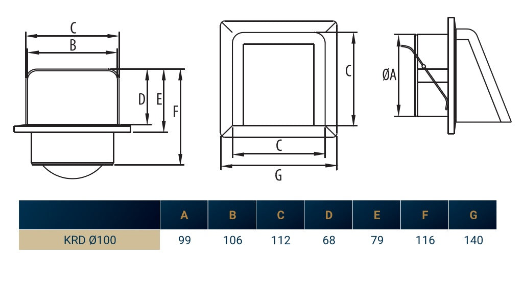External White Louvre Vent  KRD/100 fi100mm - Best4Trade-Retail