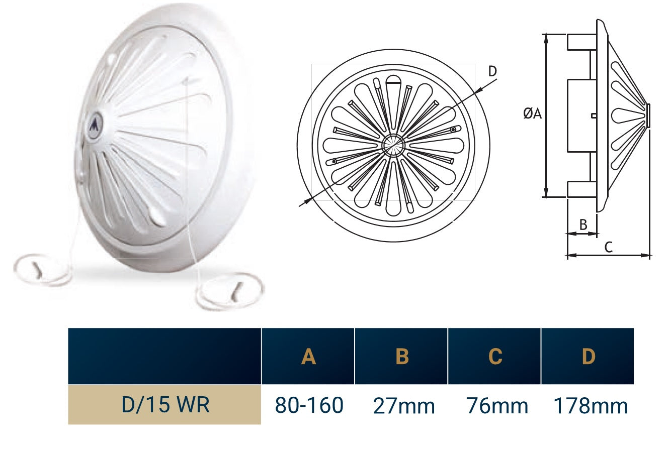 Adjustable Louvre Vent Round 80mm-160mm White - Best4Trade-Retail