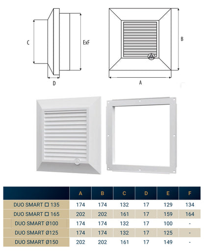 Louvre Vent White Duo Smart 135 fi 100mm With Fly Mesh - Best4Trade-Retail