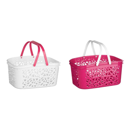 White And Hot Pink Plastic Storage Basket