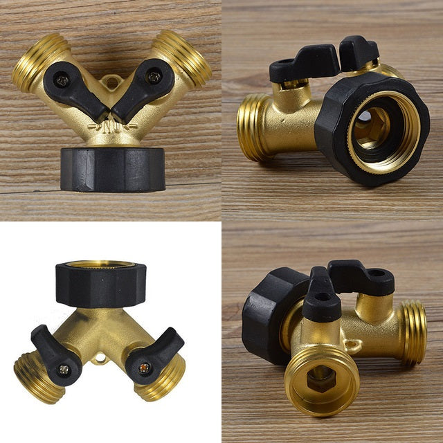Double Tap Connector with Valves & Threaded Outlets Brass - Best4Trade-Retail Garden watering