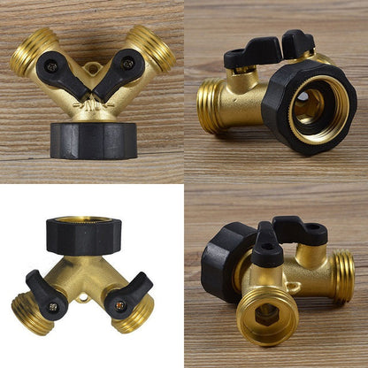 Double Tap Connector with Valves & Threaded Outlets Brass - Best4Trade-Retail Garden watering