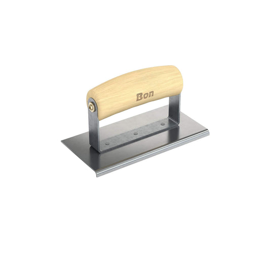 Bon Tool Stainless Steel Pavement Edger - 6" x 3" - Wood Wave Handle - RHINOBUILD Bricklaying Tools