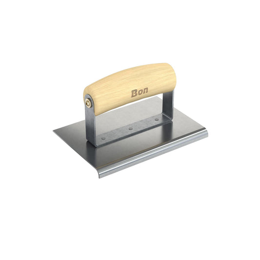Bon Tool Stainless Steel Pavement Edger - 6" x 4" - Wood Wave Handle - RHINOBUILD Bricklaying Tools