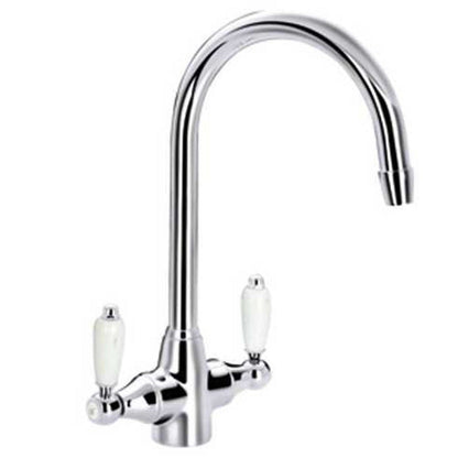 Astini Desire 1.5 Bowl White Ceramic Kitchen Sink with Waste and Colonial Tap