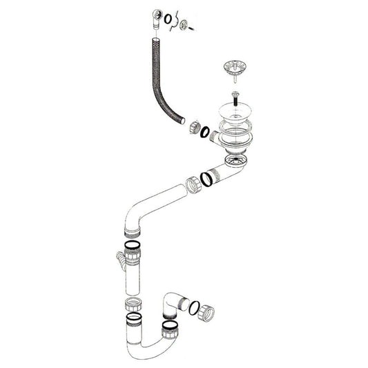 1.0 Bowl Stainless & Granite Sink Waste, Round Overflow & Plumbing Kit