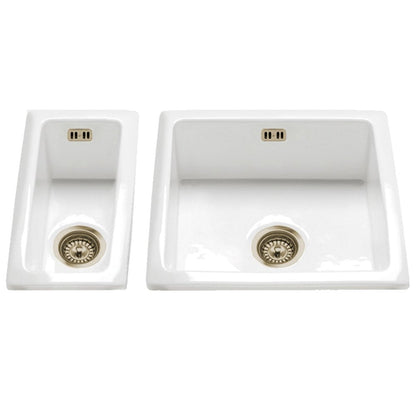 Astini Hampton 150 1.5 Bowl White Ceramic Undermount Kitchen Sink with Waste
