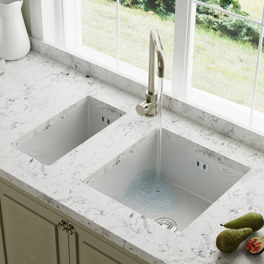 Astini Hampton 150 1.5 Bowl White Ceramic Undermount Kitchen Sink with Waste