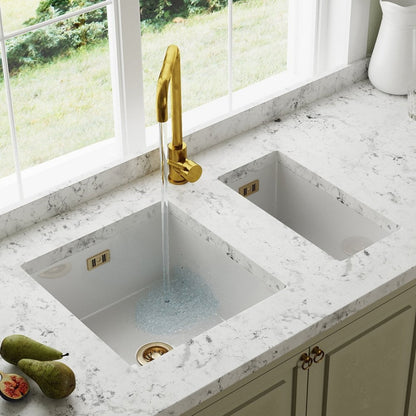 Astini Hampton 150 1.5 Bowl White Ceramic Undermount Kitchen Sink with Waste