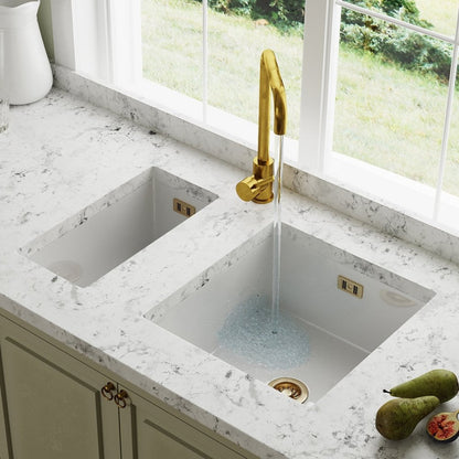Astini Hampton 150 1.5 Bowl White Ceramic Undermount Kitchen Sink with Waste