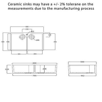 Astini Belfast 800 2.0 Bowl White Ceramic Kitchen Sink with Waste Collection