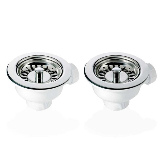 2x 90mm Basket Strainer Waste for Astini, RAK, Rangemaster Ceramic Sink