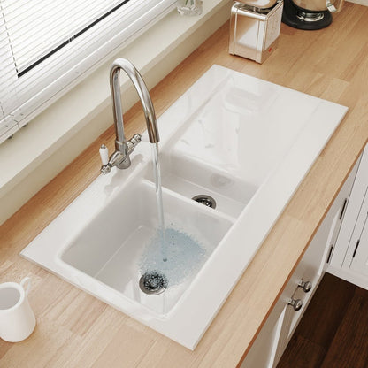 Astini Desire 1.5 Bowl White Ceramic Kitchen Sink with Waste and Colonial Tap