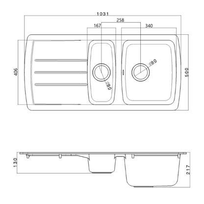 Astini Harrison 1.5 Bowl Composite Synthetic Kitchen Sink & Waste