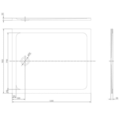 Astini White Rectangular Low Profile Shower Tray 1100x900mm