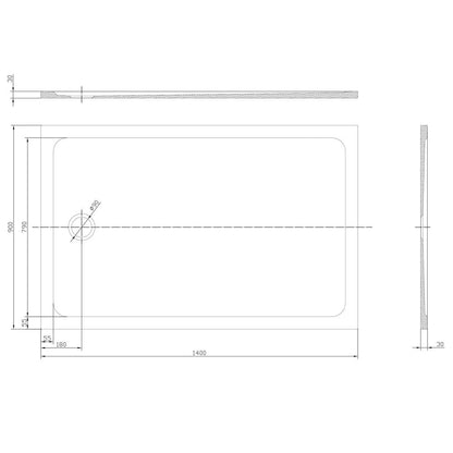 Astini White Rectangular Low Profile Shower Tray 1400x900mm