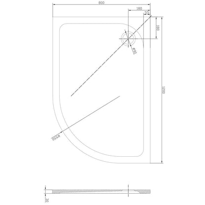 Astini White Offset Quad Low Profile Shower Tray RH 1200x800mm