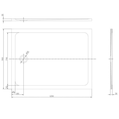 Astini White Rectangular Low Profile Shower Tray 1200x900mm