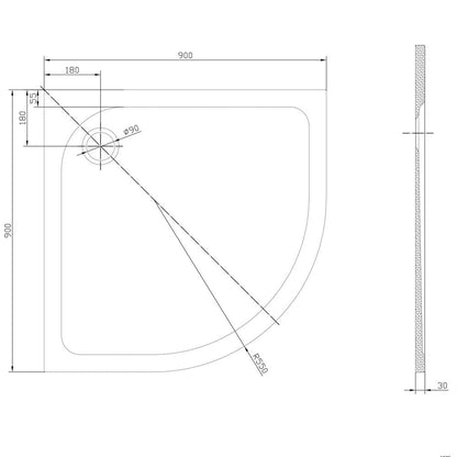 Astini White Quadrant Low Profile Shower Tray 900x900mm