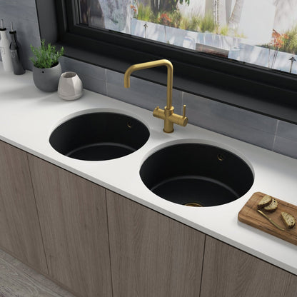 Astini Round Inset/Undermount 460 2.0 Bowl Matt Black Ceramic Kitchen Sink with Waste & Overflow