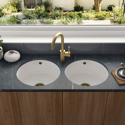 Astini Round Inset/Undermount 460 1.0 Bowl White Ceramic Kitchen Sink with Waste & Overflow