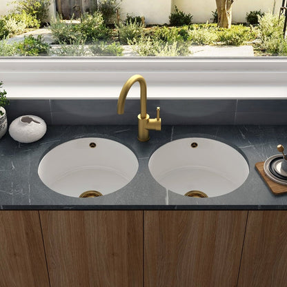 Astini Round Inset/Undermount 460 1.0 Bowl White Ceramic Kitchen Sink with Waste & Overflow