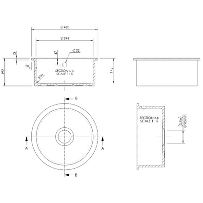 Astini Round Inset/Undermount 460 1.0 Bowl Matt Black Ceramic Kitchen Sink with Waste & Overflow