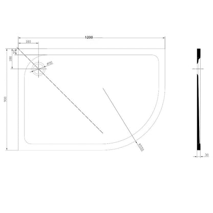Astini White Offset Quad Low Profile Shower Tray RH 1200x900mm