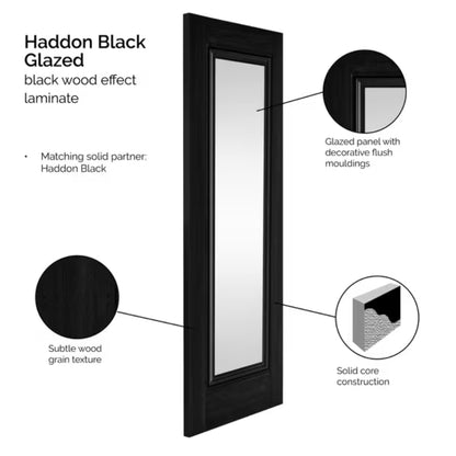 JB Kind Haddon Black Laminate Glazed Internal Door - All Sizes