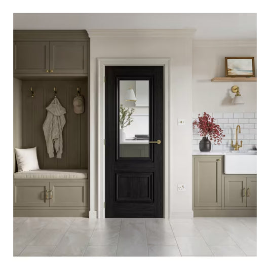 JB Kind Burghley Black Laminate Glazed Internal Door - All Sizes