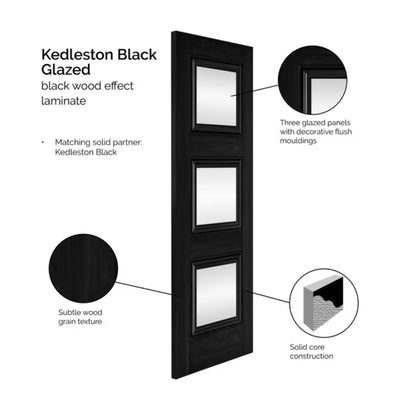 JB Kind Kedleston Black Laminate Glazed Internal Door - All Sizes