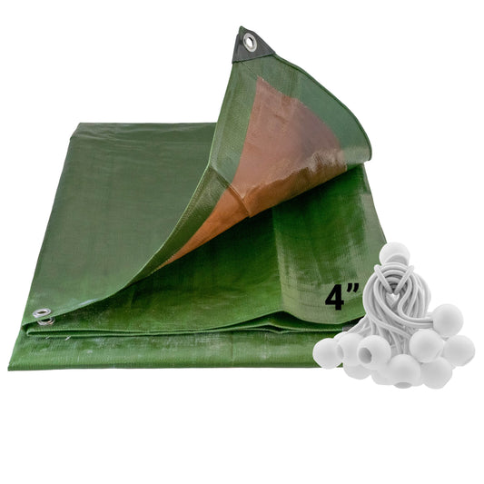 Green/Brown L-Grade Tarpaulin with 20 x 4" Bungee Balls (White) - Best4Trade-Retail Tarpaulins