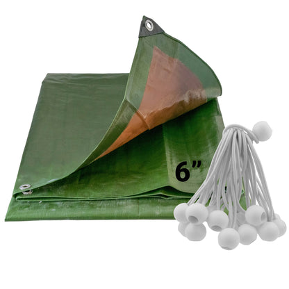 Green/Brown L-Grade Tarpaulin with 20 x 6" Bungee Balls (White) - Best4Trade-Retail Tarpaulins