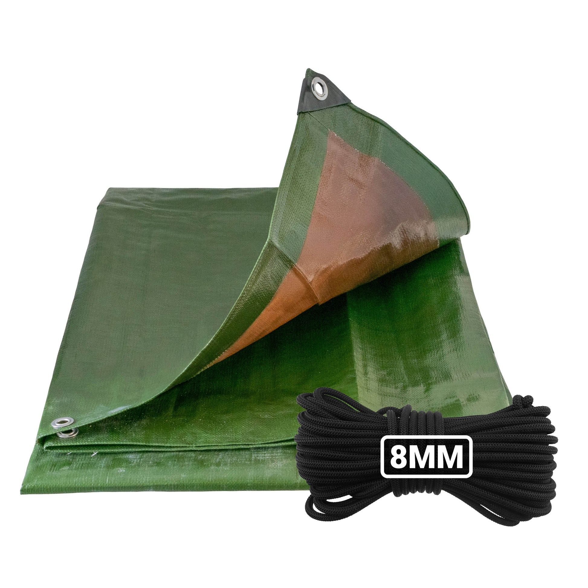 Green/Brown L-Grade Tarpaulin with 10 Metres of 8mm Bungee Rope - Best4Trade-Retail Tarpaulins
