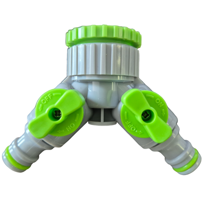2-Way Tap Connector With Valves 1" or 3/4" BSP Female, Green/Gray - Best4Trade-Retail Garden watering