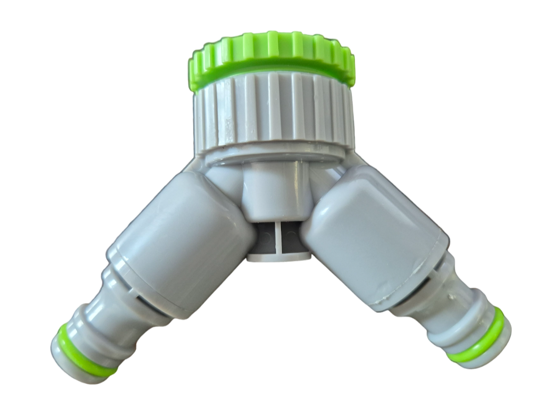 2-Way Tap Connector With Valves 1" or 3/4" BSP Female, Green/Gray - Best4Trade-Retail Garden watering