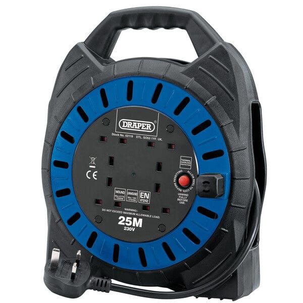 230V Four Socket Cable Reel - 25m - Draper
