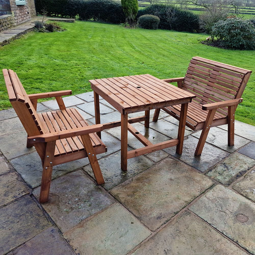 Churnet Valley 4 Seat Table Set 2 x 2 Seat Benches 99cm Table - Churnet Valley