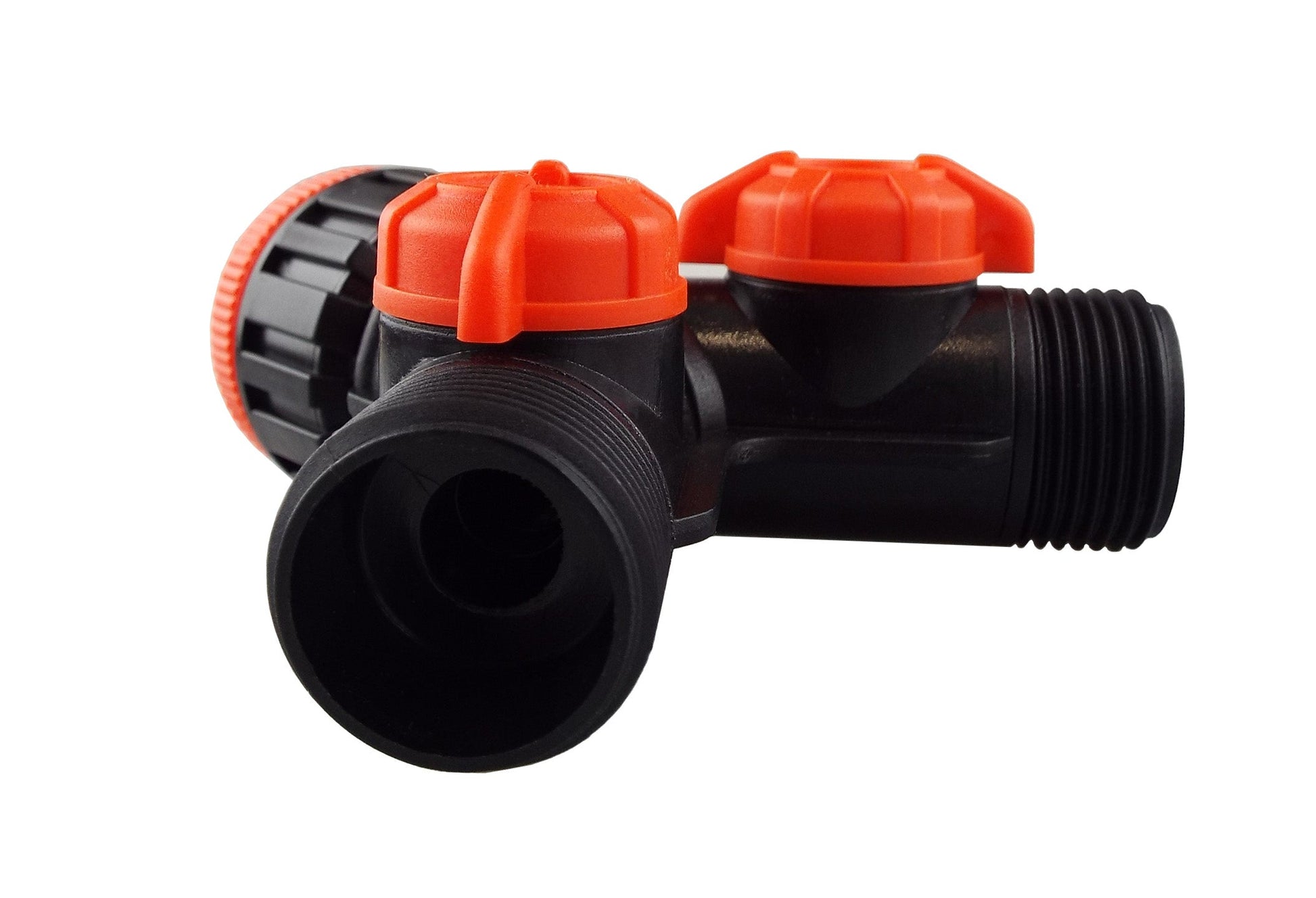 Double Tap Connector with Valves & Threaded Outlets Black/Orange - Best4Trade-Retail Garden watering