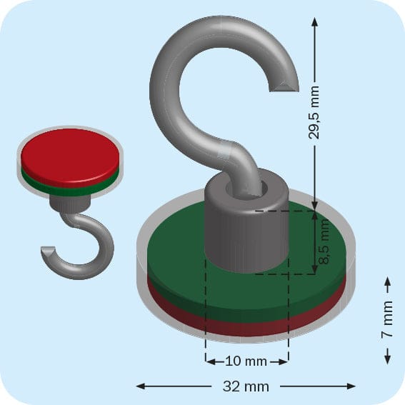 Neodymium N38 Hook Pot Magnet 32mm - Magnets Direct Listing