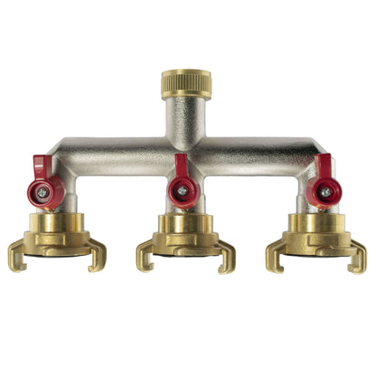 Three Way Tap Splitter Brass 3/4" BSP with Geka Type Outlets - Best4Trade-Retail Garden watering