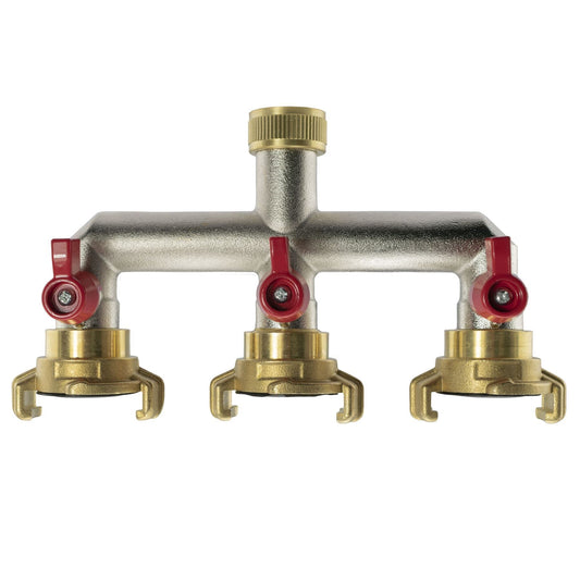 Three Way Tap Splitter Brass 3/4" BSP with Geka Type Outlets - Best4Trade-Retail Garden watering