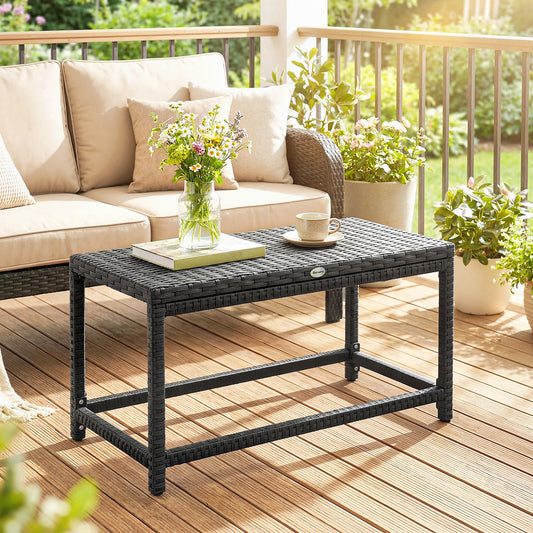 Outsunny Outdoor Coffee Table Side Table with Rectangular Frame for Patio, Balcony, Black