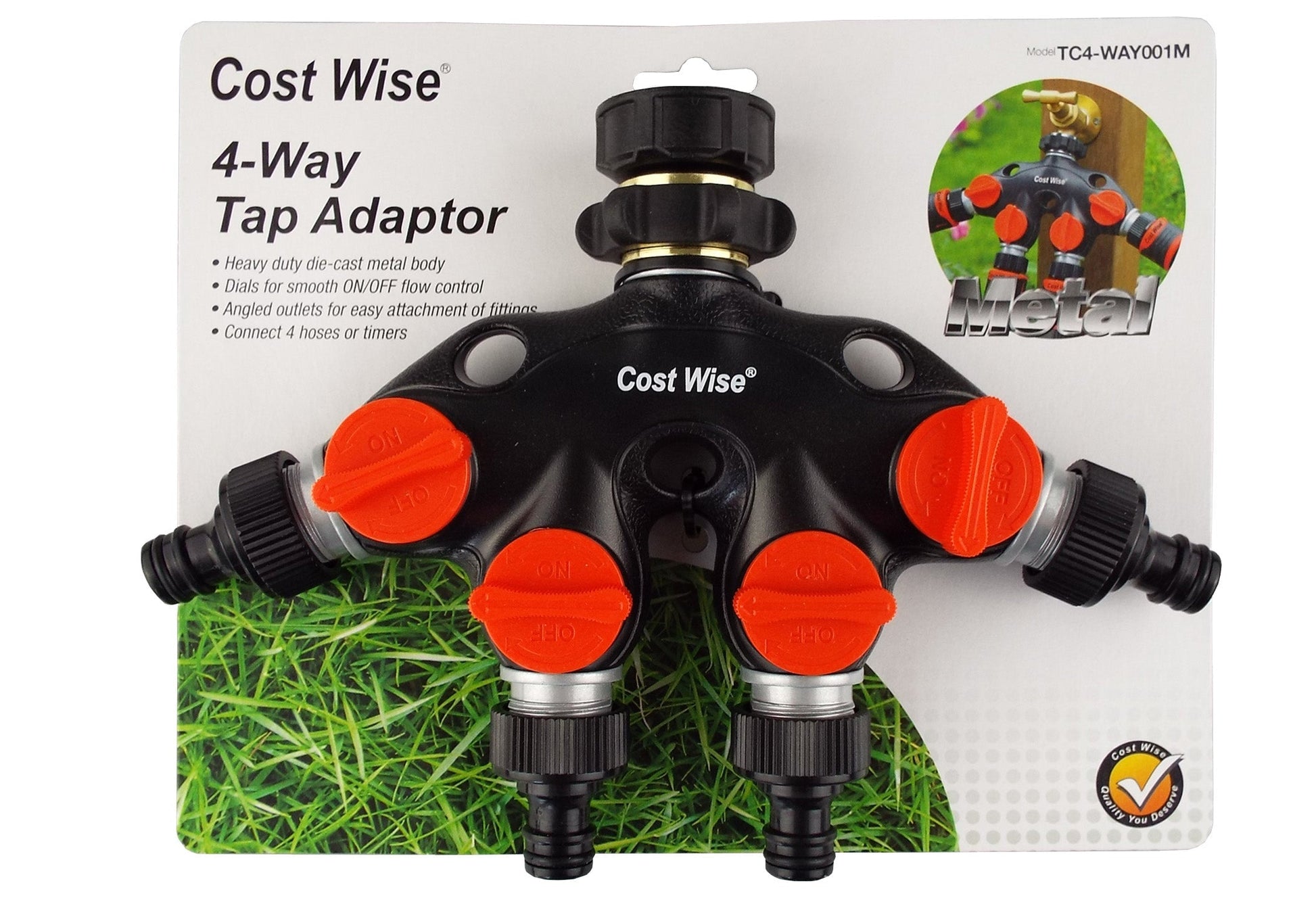 4 Way Tap Connector with Valves Metal - Best4Trade-Retail Garden watering